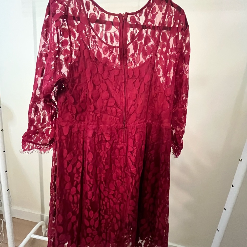 Torrid size 16 romantic lace overlay dress with built-in slip. Cranberry red.